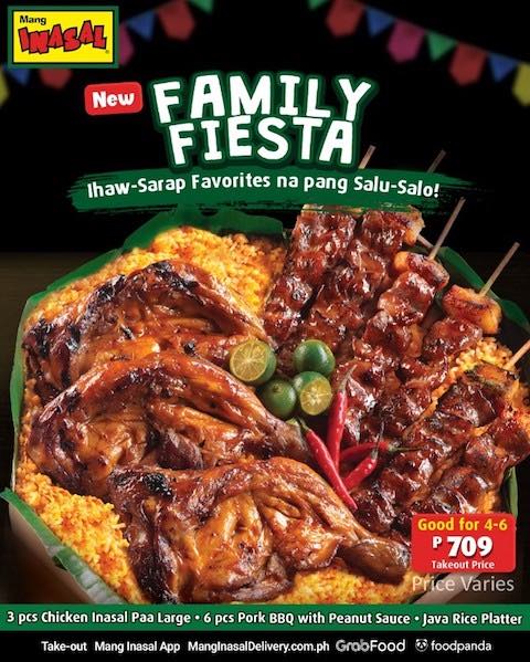 Mang Inasal Family Fiesta: Your Favorite Chicken Inasal, Pork BBQ, or Grilled Liempo In One Bundle Meal!