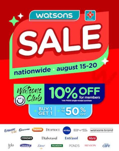 Enjoy Amazing Deals At Watsons' Nationwide Sale This August 15-20!