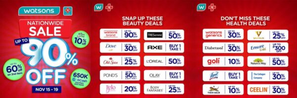 Save Up To 90% At Watsons' Nationwide Sale From November 15-19!